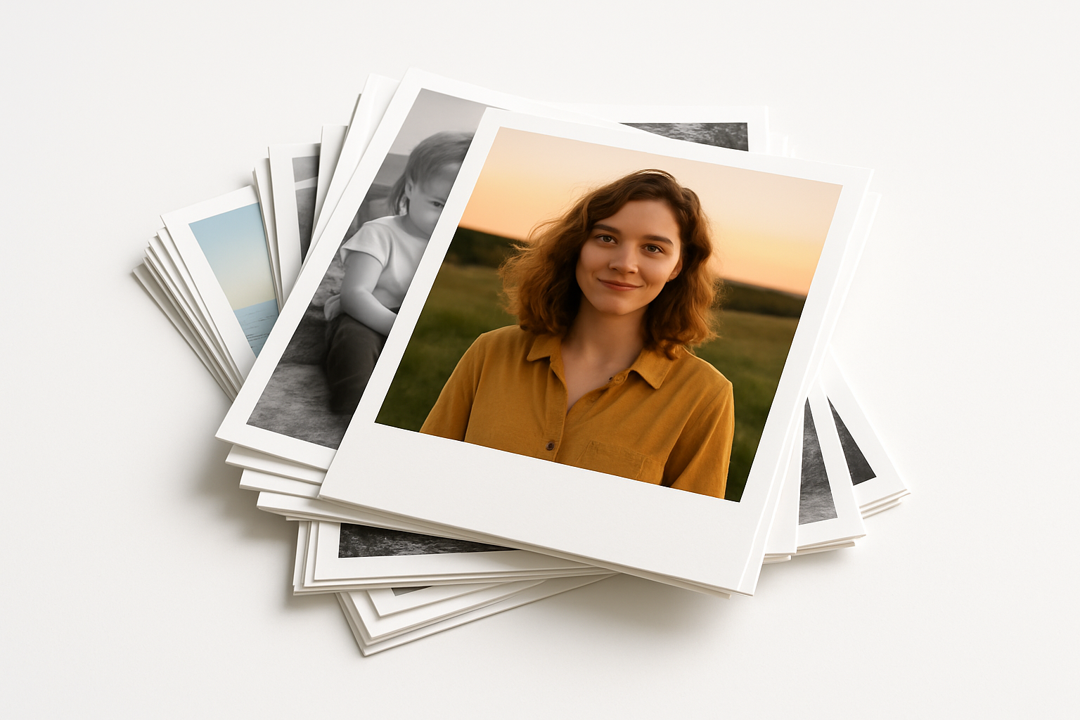 stack of photos on a white background
